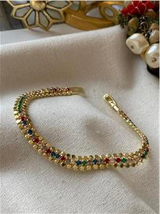 14K Renkli Suyolu Detaylı Mini Pul Bileklik