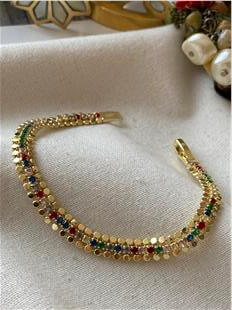 14K Renkli Suyolu Detaylı Mini Pul Bileklik