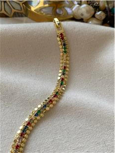 14K Renkli Suyolu Detaylı Mini Pul Bileklik