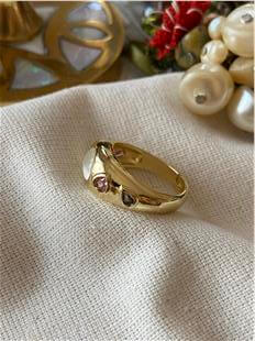 14K Renkli Taşlar Bombe Serçe Parmak Yüzüğü