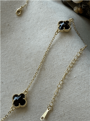 14K Siyah Taşlı Cleef Kolye
