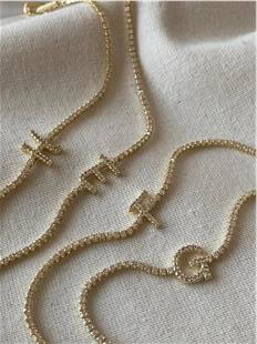 14K Suyolu Model Taşlı Harf Bileklik