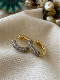 14K Taşlı Çift Renk Boru Halka Küpe