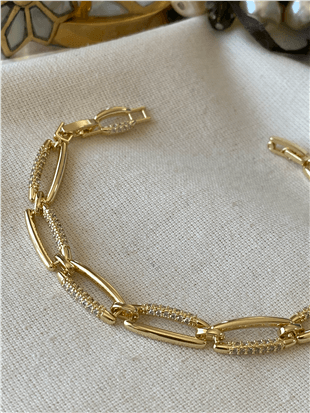 14K Taşlı Geniş Oval Bileklik