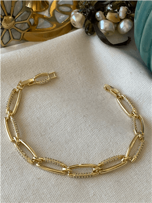 14K Taşlı Geniş Oval Bileklik