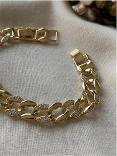 14K Taşlı Geniş Zincir Bileklik