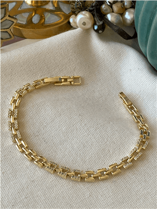 14K Taşlı Mini Kare Zincir Bileklik