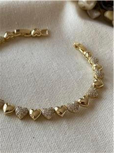 14K Taşlı Sıralı Kalpler Bileklik