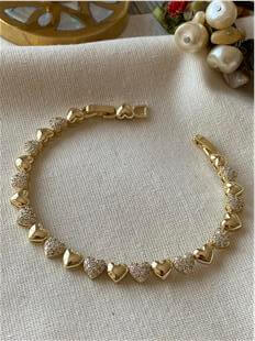 14K Taşlı Sıralı Kalpler Bileklik