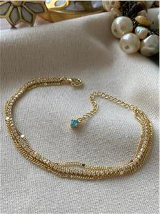 14K Üçlü Mavi Taş Sallantılı Suyolu Detaylı Bileklik