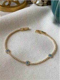 14K Üçlü Nazar Detaylı Zarif Suyolu Bileklik