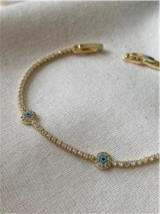 14K Üçlü Nazar Detaylı Zarif Suyolu Bileklik