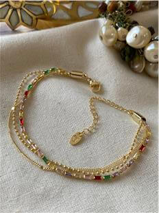 14K Üçlü Renkli Taşlar Bileklik