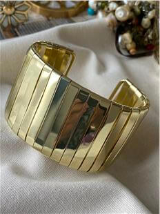 14K Uzun Plaka Görünümlü Geniş Kelepçe