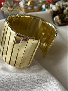 14K Uzun Plaka Görünümlü Geniş Kelepçe