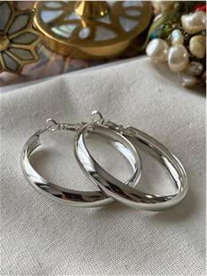 4 cm Silver Bombeli Halka Küpe