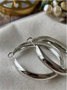 4 cm Silver Bombeli Halka Küpe