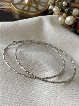 7 cm Desenli İnce Silver Halka Küpe