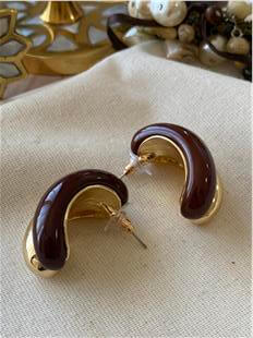 Bombeli Kahverengi Taşlı Küpe