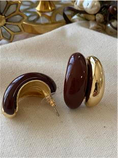 Bombeli Kahverengi Taşlı Küpe