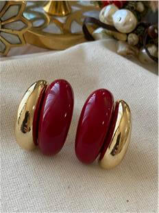 Bombeli Kırmızı Taşlı Küpe