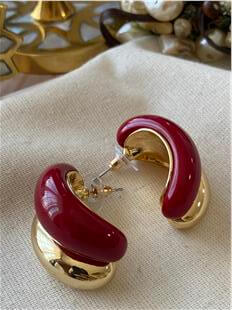 Bombeli Kırmızı Taşlı Küpe