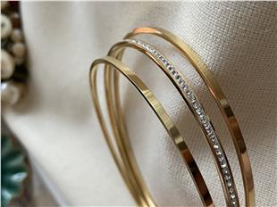 Çelik Suyolu Detaylı 3lü Bilezik Seti