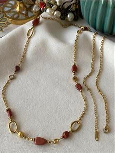 Çelik 90 cm Kiremit Taşlı Kolye