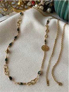 Çelik 90 cm Pul Detaylı Yeşil Taşlı Kolye