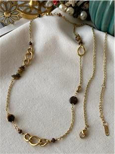 Çelik 90 cm Siyah Taşlı Kolye