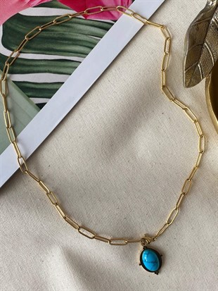 Çelik Ataç Zincir Firuze Kolye