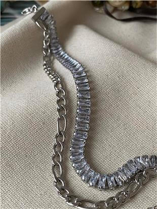 Çelik Baget Taşlı Figaro Bileklik