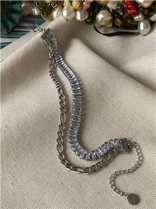 Çelik Baget Taşlı Figaro Bileklik