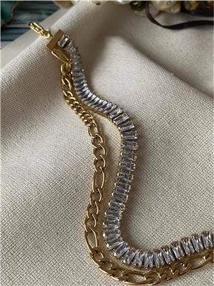 Çelik Baget Taşlı Figaro Bileklik