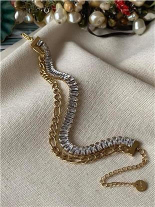 Çelik Baget Taşlı Figaro Bileklik