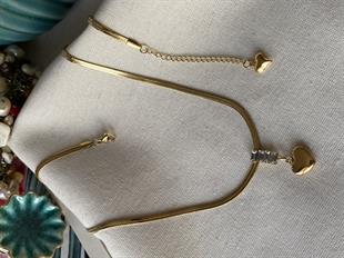 Çelik Baget Taşlı İtalyan Kalp Kolye