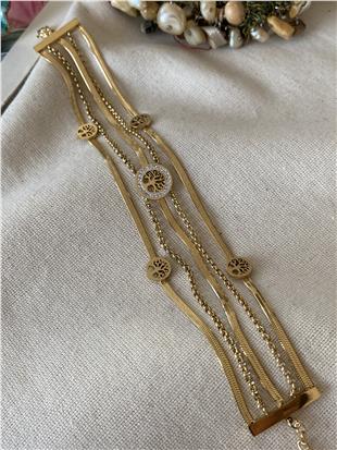 Çelik Beş Sıra Yaşam Çiçeği Bileklik