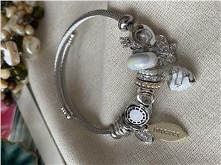 Çelik Beyaz Kalp&Kelebek Charm Bileklik