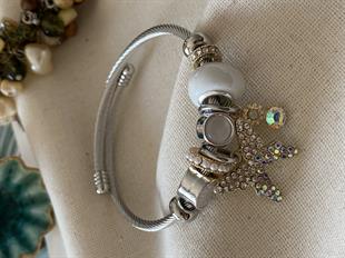 Çelik Beyaz Kelebek Charm Bileklik