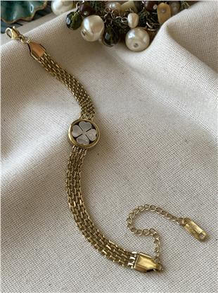 Çelik Beyaz Yoncalı Hasır Bileklik