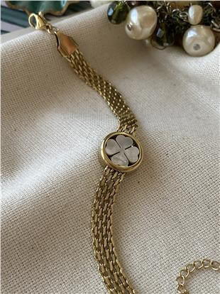 Çelik Beyaz Yoncalı Hasır Bileklik