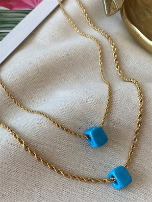 Çelik  Boncuklu Burgu Kolye