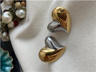 Çelik Çift Renk Kalp Küpe