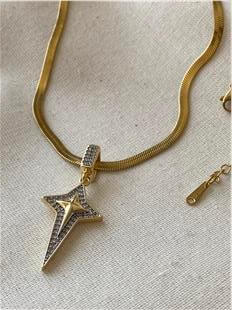 Çelik Çift Renk Yıldız Charmlı İtalyan Kolye