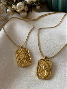 Çelik Çift Taraflı Ay ve Güneş Plaka Kolye