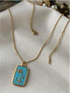 Çelik Çift Taraflı Mavi Mineli Plaka Kolye