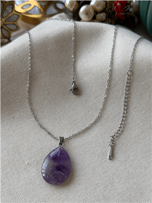 Çelik Damla Model Ametist Kolye