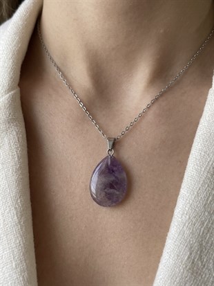 Çelik Damla Model Ametist Kolye