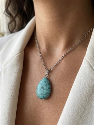 Çelik Damla Model Turkuaz Kolye