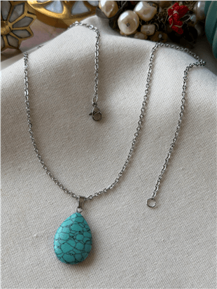 Çelik Damla Model Turkuaz Kolye